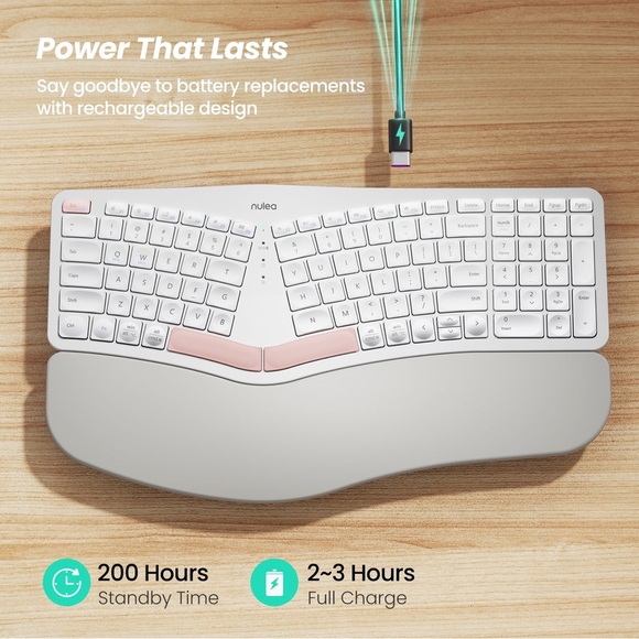 Nulea Wireless Ergonomic Keyboard Split with Wrist Rest White With Pink New RT05 - Picture 3 of 8